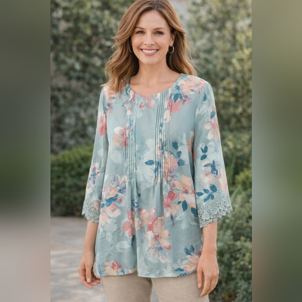 COLDWATER CREEK Floral Lace Blouse Boho Cottagecore Romantic - 1X